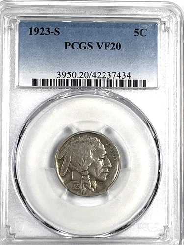 1923-S バッファローニッケル:PCGS VF20
