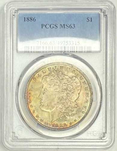 1886年 Pモルガン銀貨 1ドル PCGS MS63 レインボートーン