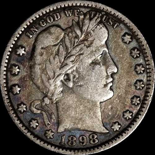 1898年製 バーバー シルバー クォーター **XF** カラートーニング！希少！送料無料！#201