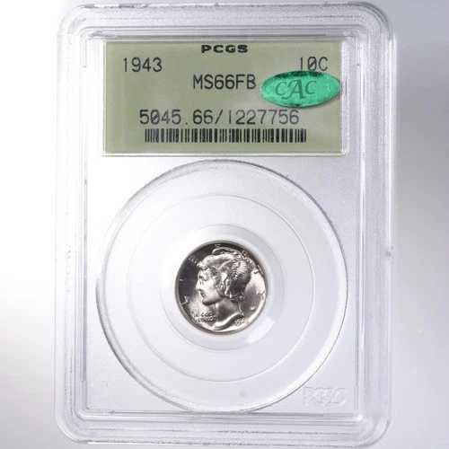 1943年製マーキュリー10C PCGS CAC認定 MS66FB オールドグリーンラベルホルダー