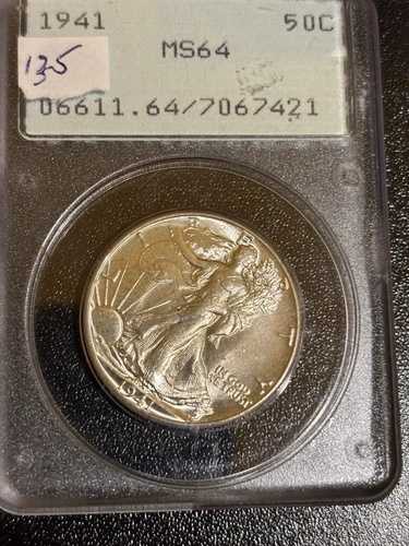 1941年製シルバーウォーキングリバティハーフダラー（未使用品）。PCGS MS64 OGH「ラトラー」。