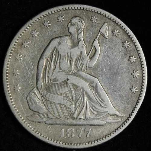 1877年Sミント シーテッド・リバティ シルバーハーフダラー VF E272 KIFP