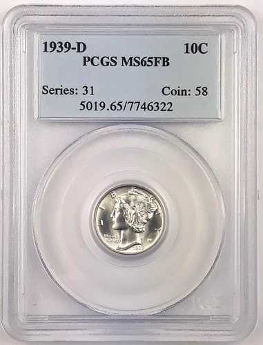 1939年 D マーキュリーダイム ~ PCGS MS65FB ~ フルバンド