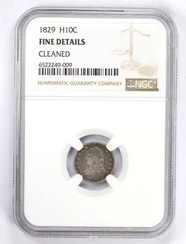 1829年キャップドバストハーフダイム H10C NGC ファインディテール F クリーニング済み