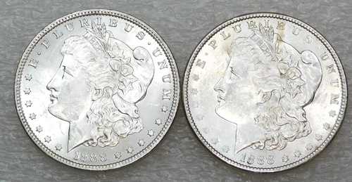 1888年 P モルガン銀貨 BU ホワイトフロスティラスター 2枚セット #B176