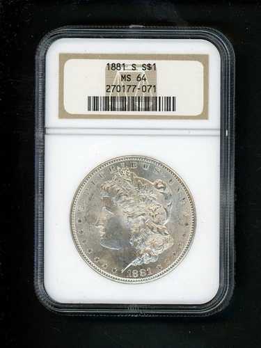 1881年 S アメリカ合衆国 モーガン銀貨 1.00ドル NGC MS 64 UNC 鮮やかな白色 オリジナル表面