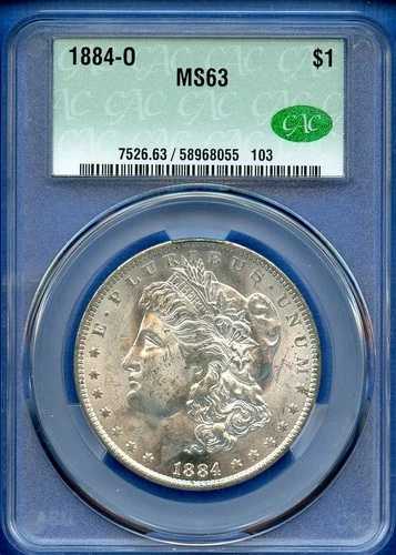 1884 O CACG MS63 モーガン銀貨 $1 米国造幣局コイン 1884-O MS-63 CAC