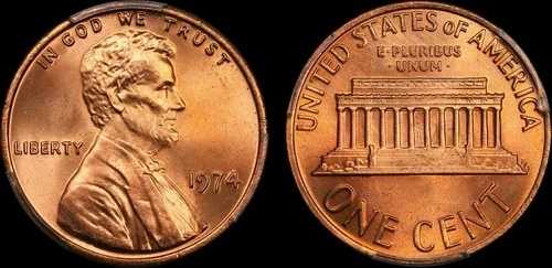 1974年リンカーンセント PCGS MS67 レッド 42,900円