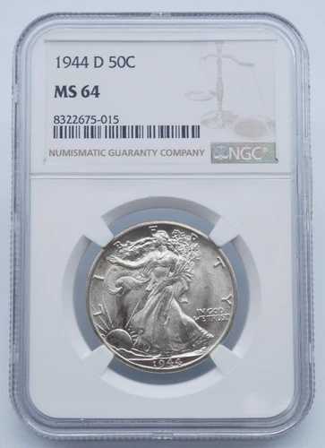1944年 D ウォーキング・リバティ・シルバー 50セント ハーフドル NGC MS 64 - U1485
