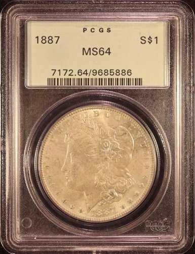 1887年Pミント モルガン銀貨 - PCGS MS64 素晴らしい！淡い金色、美しいコイン！PQ