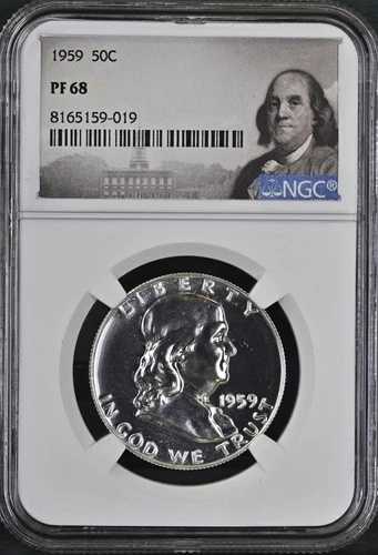 1959年 フランクリン 50セント NGC PF 68 (ベンジャミン・フランクリン・ラベル) BX7-17