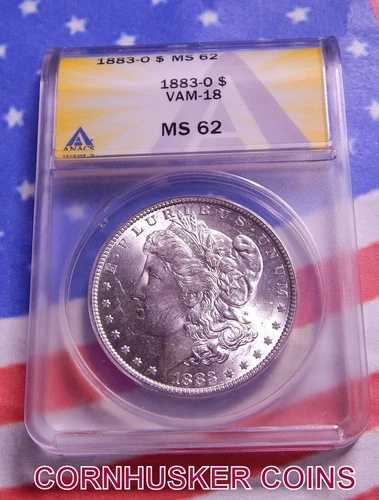 1883年Oミント モルガン銀貨 ANACS MS 62 VAM-18- 非常に美しい外観 ～ オールホワイト