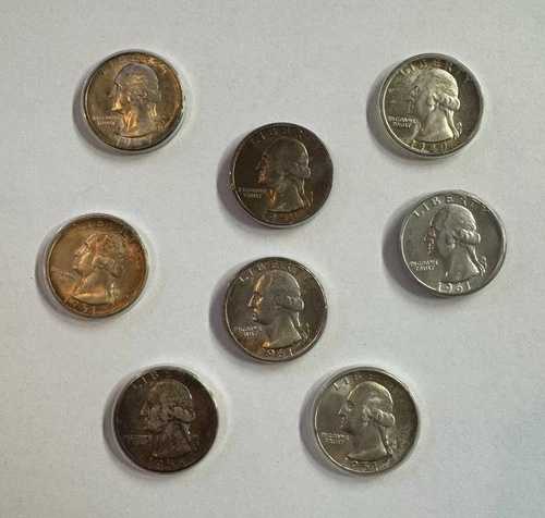 ワシントン・クォーター 1940年代～1960年代 - 流通品 8枚セット - 銀90%