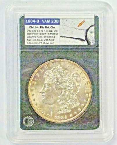 1884-O モーガン ドル バリエーション VAM 23B R-5 日付とダイ ブレイク キャップ BU。