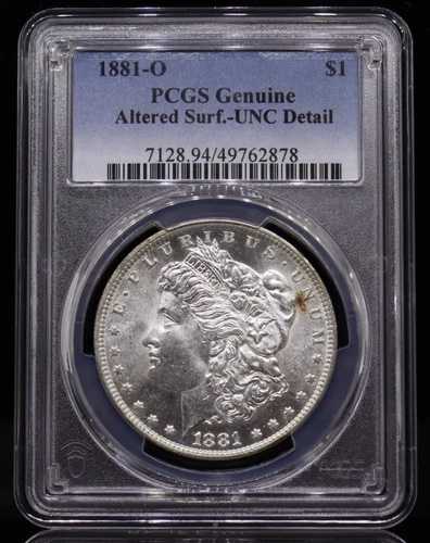 1881年Oミント モーガン銀貨 PCGS UNC 詳細 - 表面が変色