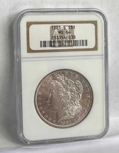1881年Sミント モーガン銀貨 NGC MS64 - 古い石鹸箱ホルダー入り *美しい光沢！ #038