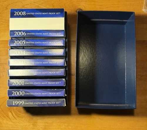 1999年～2008年 10年間連続発行の米国造幣局発行プルーフセット（コレクターズボックス付き）