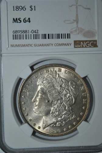 1896年 1ドル モーガン銀貨 トーン入り NGC MS 64