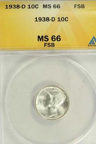 1938年Dミントマーキュリーダイム：ANACS MS66FB