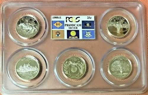 1999年シルバープルーフクォーター、マルチコインセット PCGS PF69 DCAM、DE、NJ、PA、GA、CT
