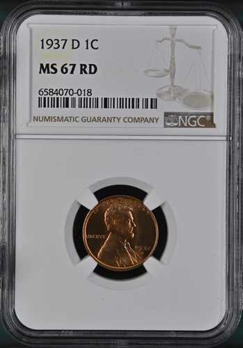 1937年 D リンカーン ウィートセント NGC MS67RD 銅貨 1セント