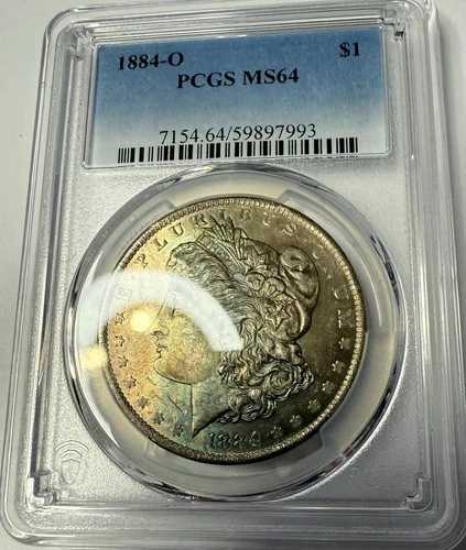 1884年Oミント モーガン銀貨 $1 PCGS MS64 フルスペクトラム ディープブルーアンダートーン