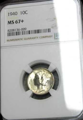 1940年マーキュリーダイム銀貨 ---- NCG MS-67+ グレードコイン ---- #861B