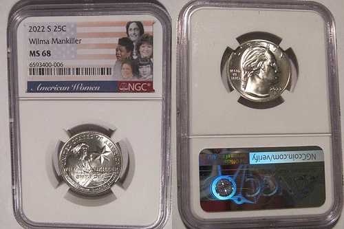 2022年 S ウィルマ・マンキラー 25セント NGC MS 68 アメリカ人女性クォーター