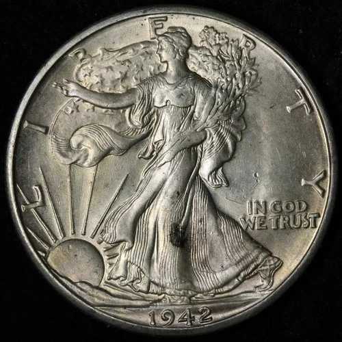1942-D ウォーキングリバティ銀貨ハーフダラー BU *未使用* MS E233 SKNL
