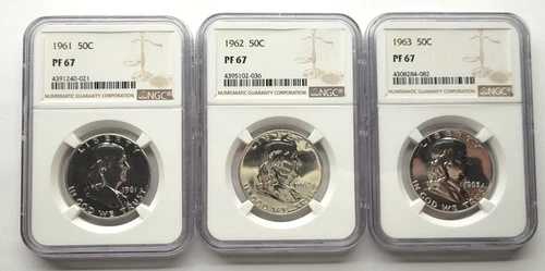 1961年、1962年、1963年フランクリンハーフダラー NGC PF-67