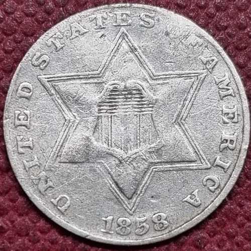 1858年 3セント銀貨（縁取り付き） 3c 状態良好（極美品）+ #74387