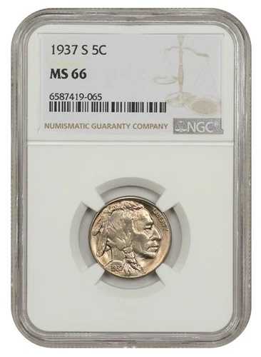 1937年Sミント バッファローニッケル NGC MS66 光沢あり PQ GEM 5C (065)