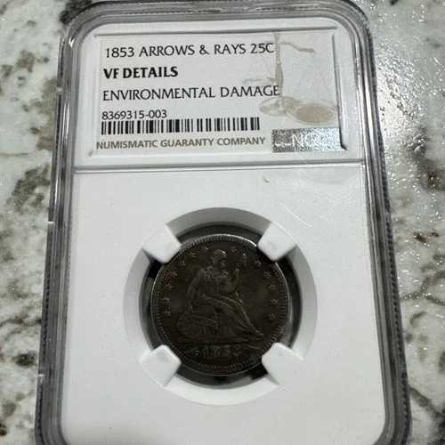 1853年 アローズ レイズ シーテッド クォーター NGC VF 詳細 良好