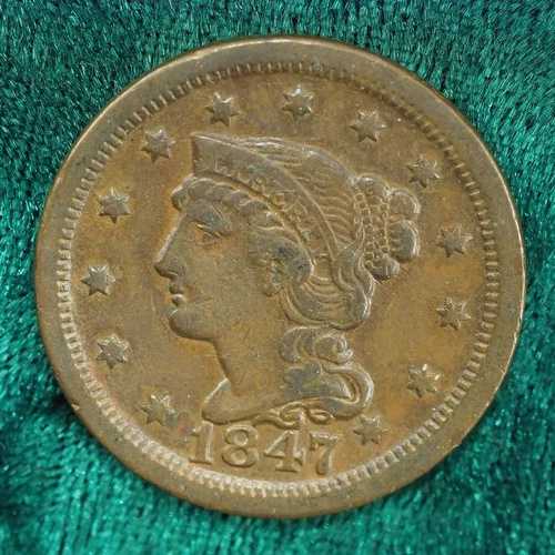 1847年AUラージセント硬貨 - ほぼ未使用状態の希少なアンティーク硬貨