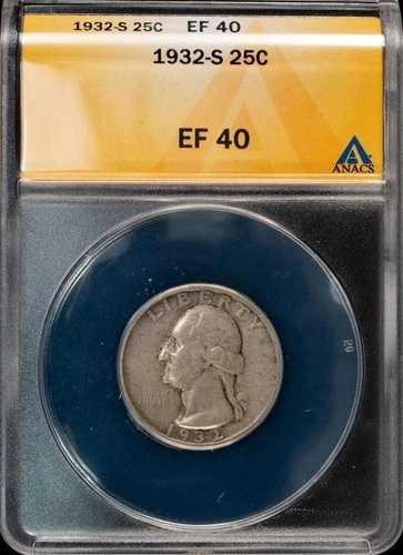 1932年Sミント ワシントン25セント硬貨 キーデート レア ANACS EF 40