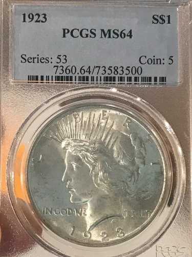 1923年ピースシルバー1ドル（MS64、PCGS鑑定済み）