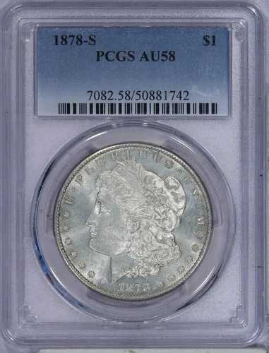 1878-S モーガン銀貨 $1 PCGS AU58 - 非常に輝いています!