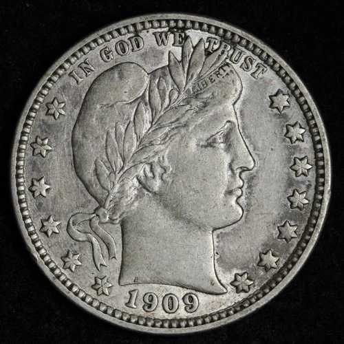 1909-D バーバー銀貨 25セント硬貨 AU E187 KAMM