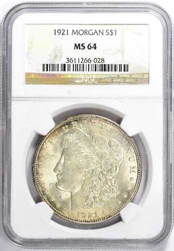 1921年 モーガン銀貨 NGC MS64 (トーンあり) 3611266-028