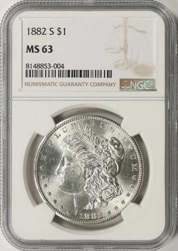 1882年Sミント モーガン銀貨 $1 NGC MS63