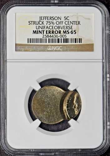 ミントエラー ジェファーソンニッケル NGC MS65 片面表面 75% オフセンター COINGIANTS