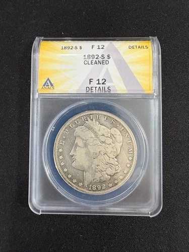 1892年Sミント モーガン銀貨 $1 ANACS F12 詳細 キー 日付 洗浄済み