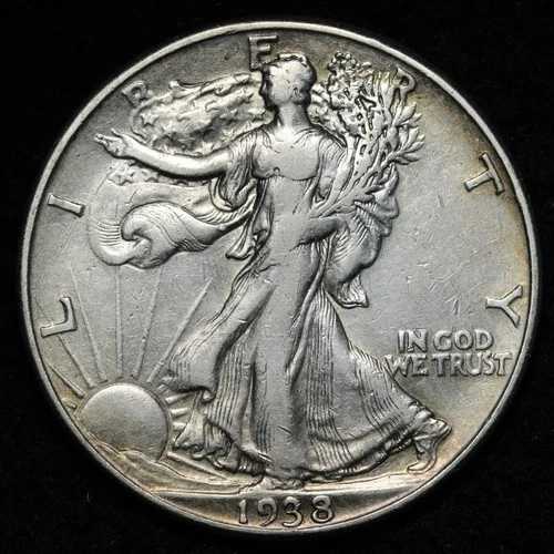 1938-D ウォーキングリバティ銀貨ハーフダラー XF E344 QALB