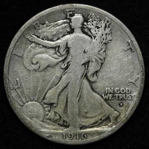1916-D ウォーキングリバティ銀貨ハーフダラー FINE E322 RIEM