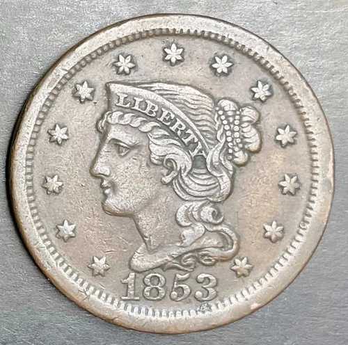 1853年 編み込みヘア ラージセント 素敵なオリジナルコイン 貴重な古いコレクターズアイテム L205