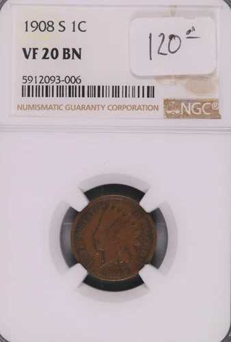 1908年Sミント インディアンヘッドセント NGC VF-20 BN #006 42,900円