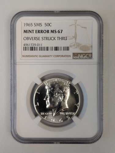 1965年 SMS NGC MS67 ミントエラー ケネディ ハーフダラー 50セント 表側打刻 42,900円