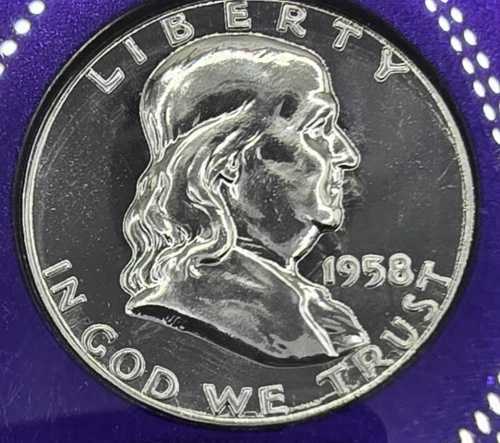 1958年フランクリン銀貨ハーフダラープルーフ68 NGC PR68 PF68 トレーダー・ビー パープルコア