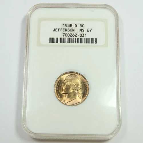 1938年 D NGC MS67 - トーンのかかったジェファーソンニッケル 米国5セント硬貨 #50574A
