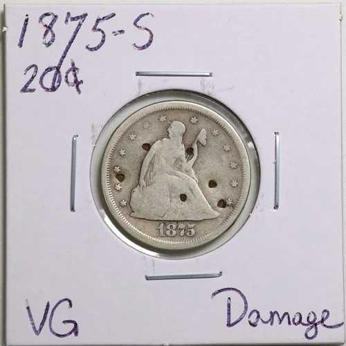 1875年Sミント 20セント硬貨（VG、細部に若干の損傷あり）#4825